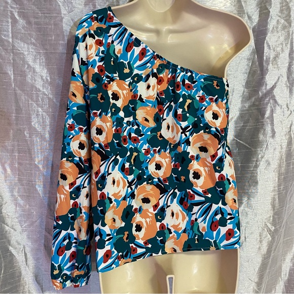SHEIN 1 sleeve floral top, SZ L elastic at bust and cuff,GUC, wear on either arm - Picture 2 of 6